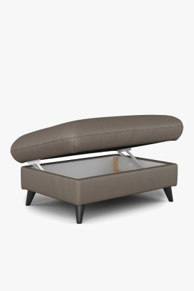 Lederhocker mit Stauraum und Hartholzgestell, braun